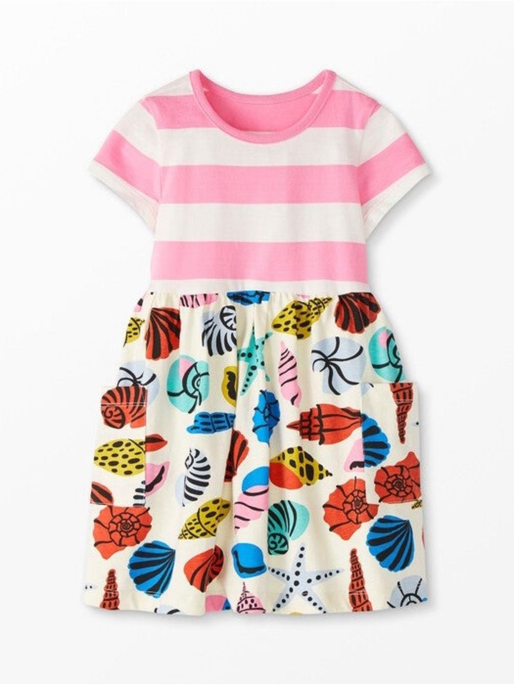 HANNA ANDERSSON Seashells/Starfish & Stripe Pattern Girls Dress - -Size 150 (12)